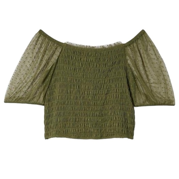 NWT Women’s Plus Torrid Olive Green Dot Mesh Square Neck Crop Top Size 5X | 3072 - Picture 4 of 11
